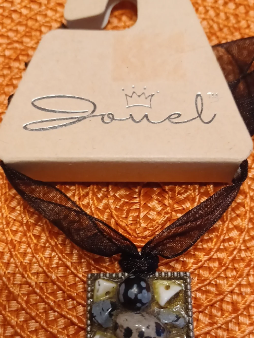 Jouel Jeweled Stone Cross Pendant Necklace - Black and Tan NWT - Picture 4 of 10